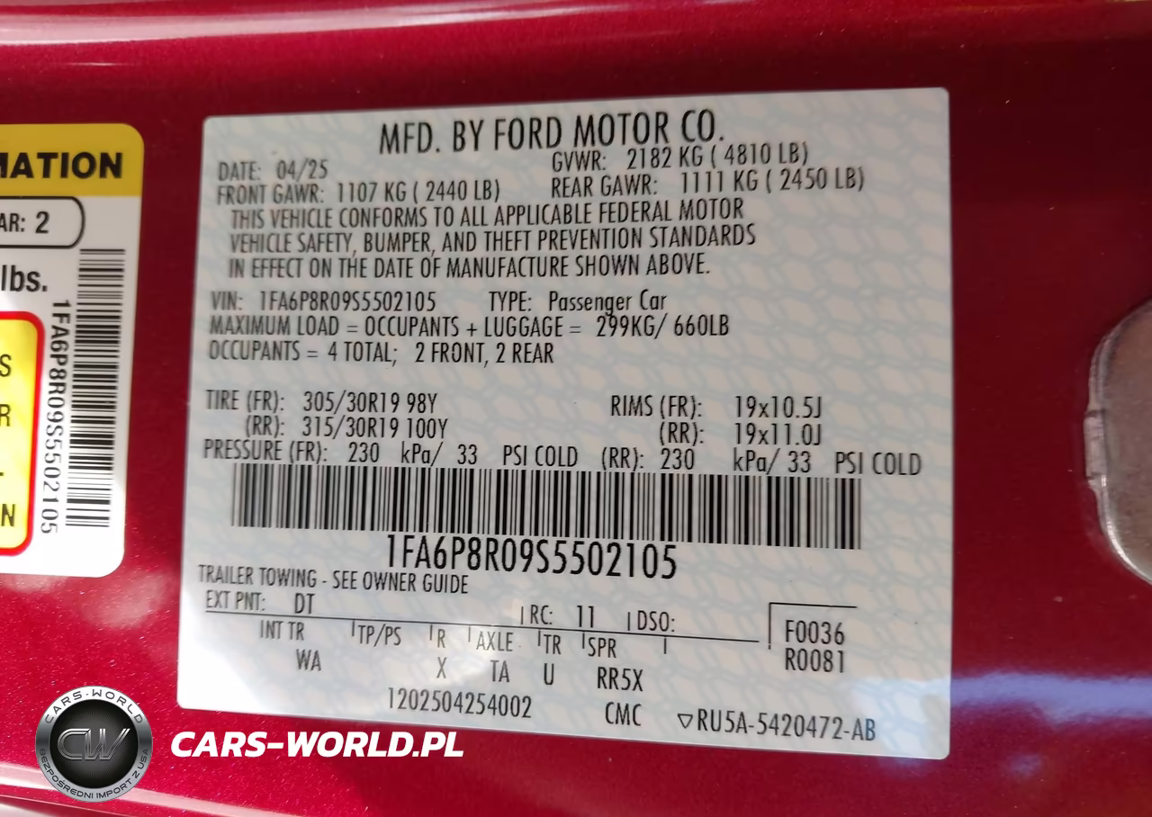 2025 Ford Mustang Dark Horse Fastback VIN:1FA6P8R09S5502105 - 9