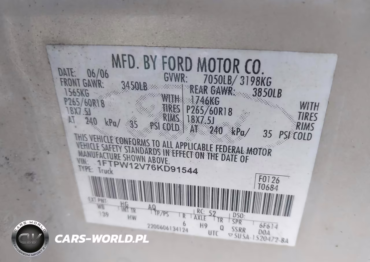 2006 Ford F-150 Lariat-Xlt VIN:1FTPW12V76KD91544 - 9