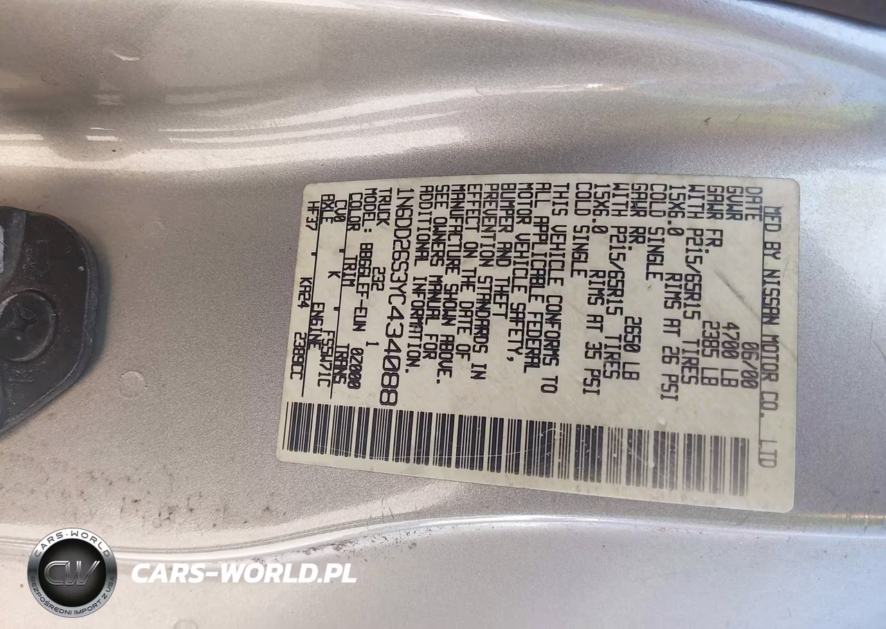 2000 Nissan Frontier Xe VIN:1N6DD26S3YC434088 - 9