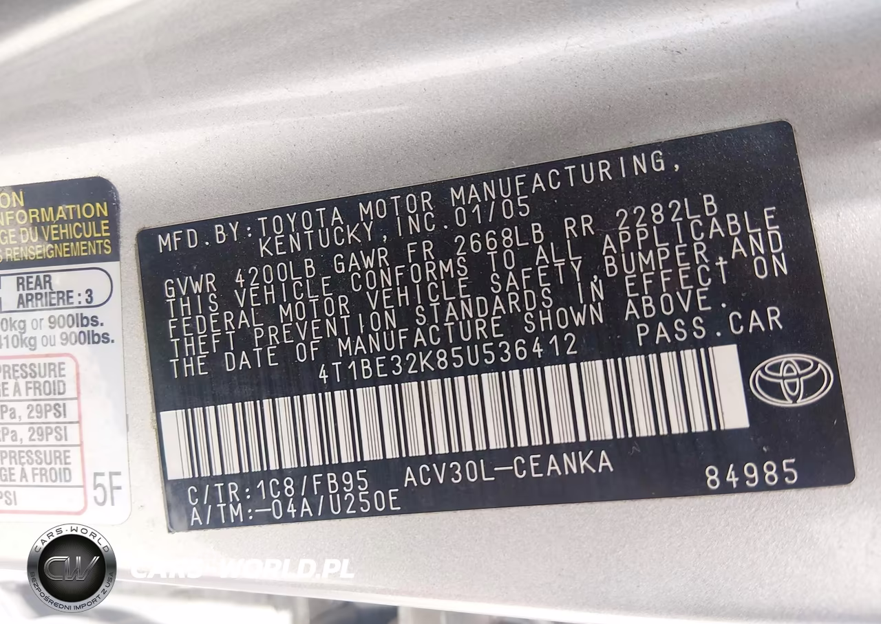 2005 Toyota Camry Le VIN:4T1BE32K85U536412 - 9