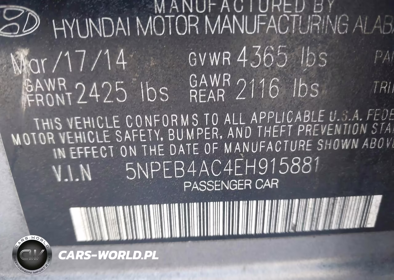 2014 Hyundai Sonata Gls VIN:5NPEB4AC4EH915881 - 9