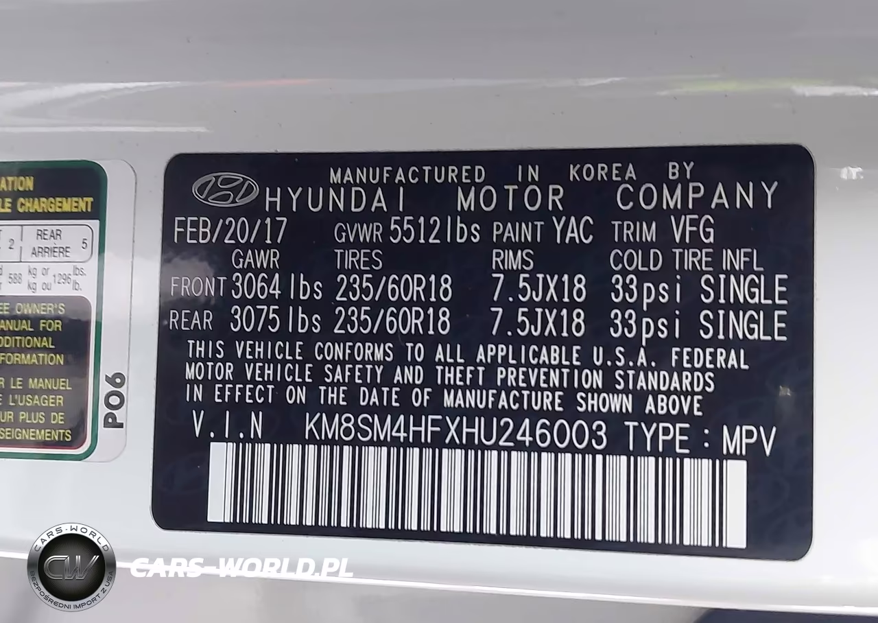 2017 Hyundai Santa Fe Se VIN:KM8SM4HFXHU246003 - 9