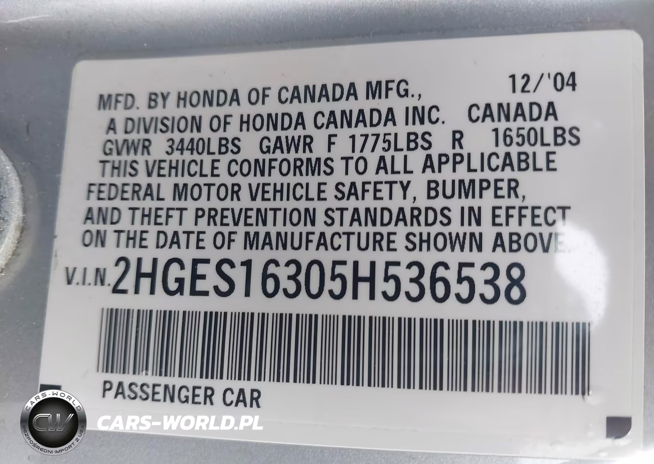 2005 Honda Civic Vp VIN:2HGES16305H536538 - 9