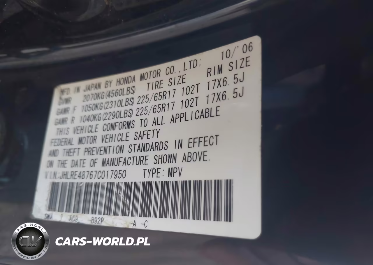 2007 Honda Cr-V Ex-L VIN:JHLRE48767C017950 - 9