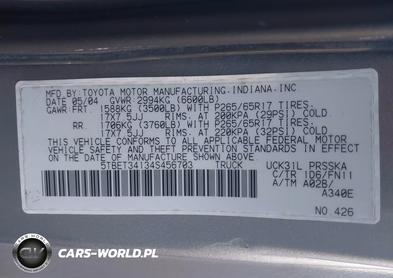 2004 Toyota Tundra Sr5 V8 VIN:5TBET34134S456703 - 9