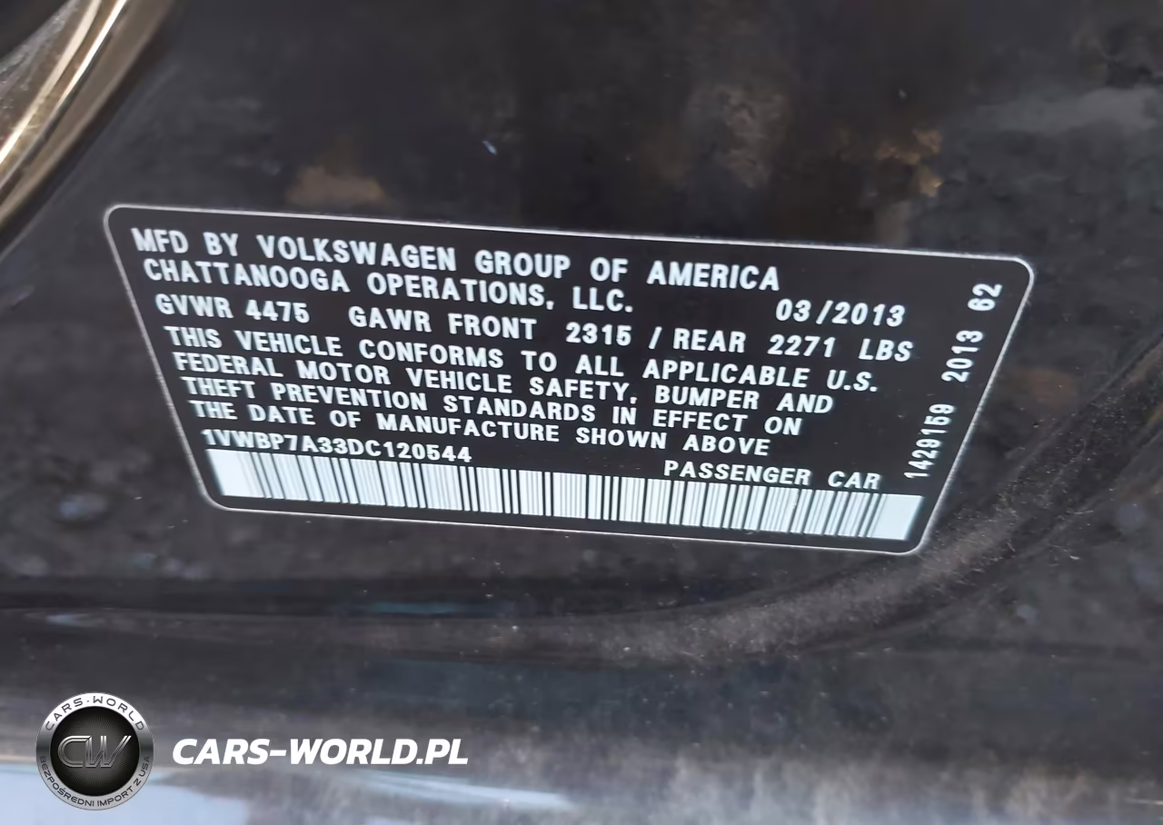 2013 Volkswagen Passat 2.5L Se VIN:1VWBP7A33DC120544 - 9