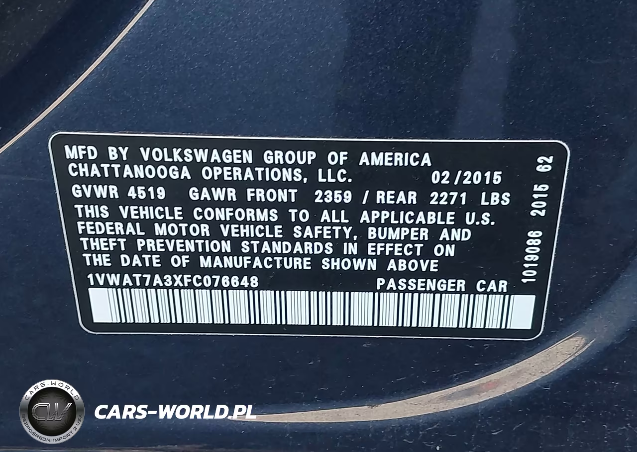 2015 Volkswagen Passat 1.8T S VIN:1VWAT7A3XFC076648 - 9
