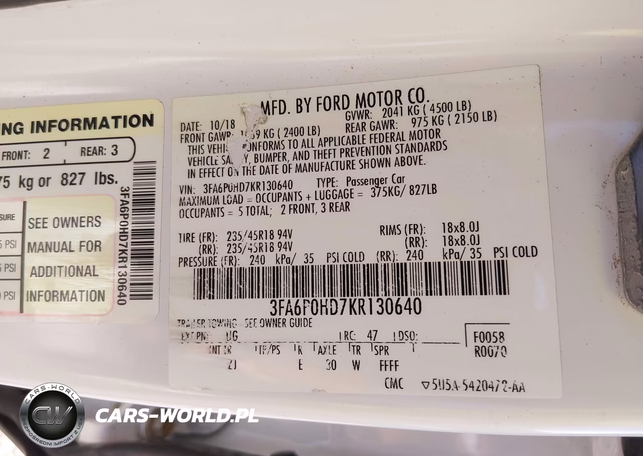 2019 Ford Fusion Se VIN:3FA6P0HD7KR130640 - 9