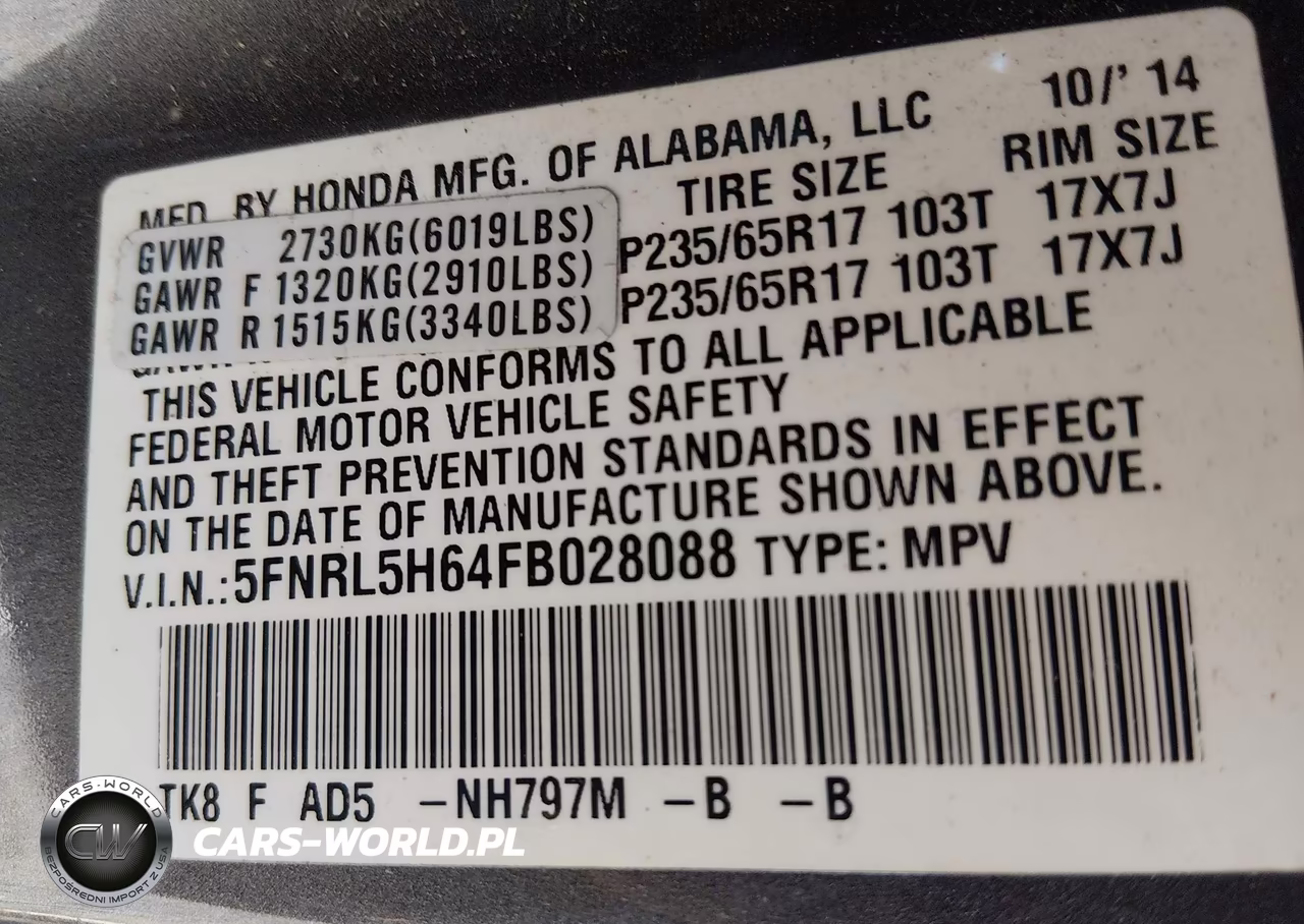 2015 Honda Odyssey Ex-L VIN:5FNRL5H64FB028088 - 9