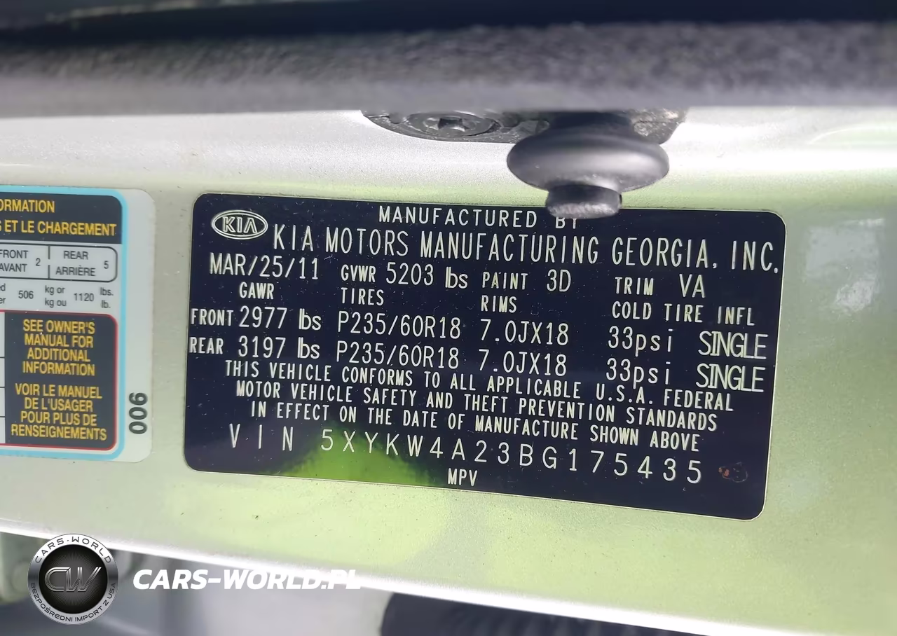 2011 Kia Sorento Sx V6 VIN:5XYKW4A23BG175435 - 9