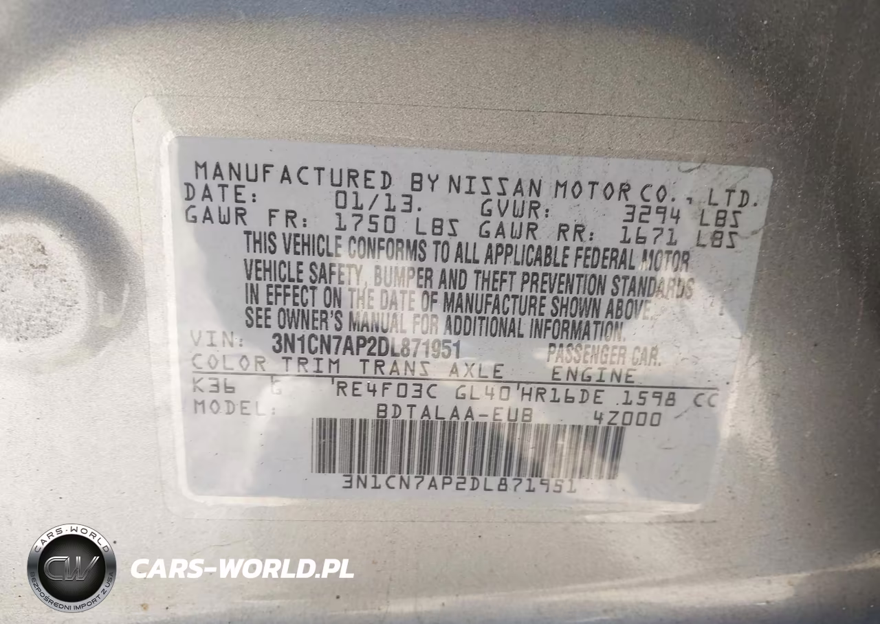 2013 Nissan Versa 1.6 S VIN:3N1CN7AP2DL871951 - 9