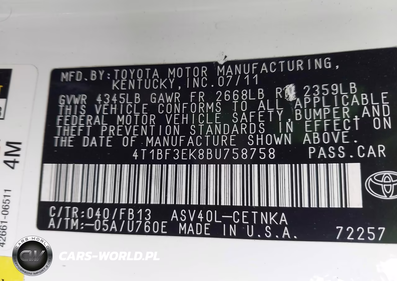 2011 Toyota Camry Le VIN:4T1BF3EK8BU758758 - 9