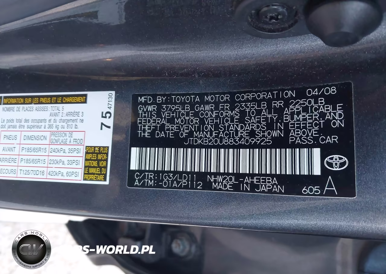 2008 Toyota Prius VIN:JTDKB20U883409925 - 9