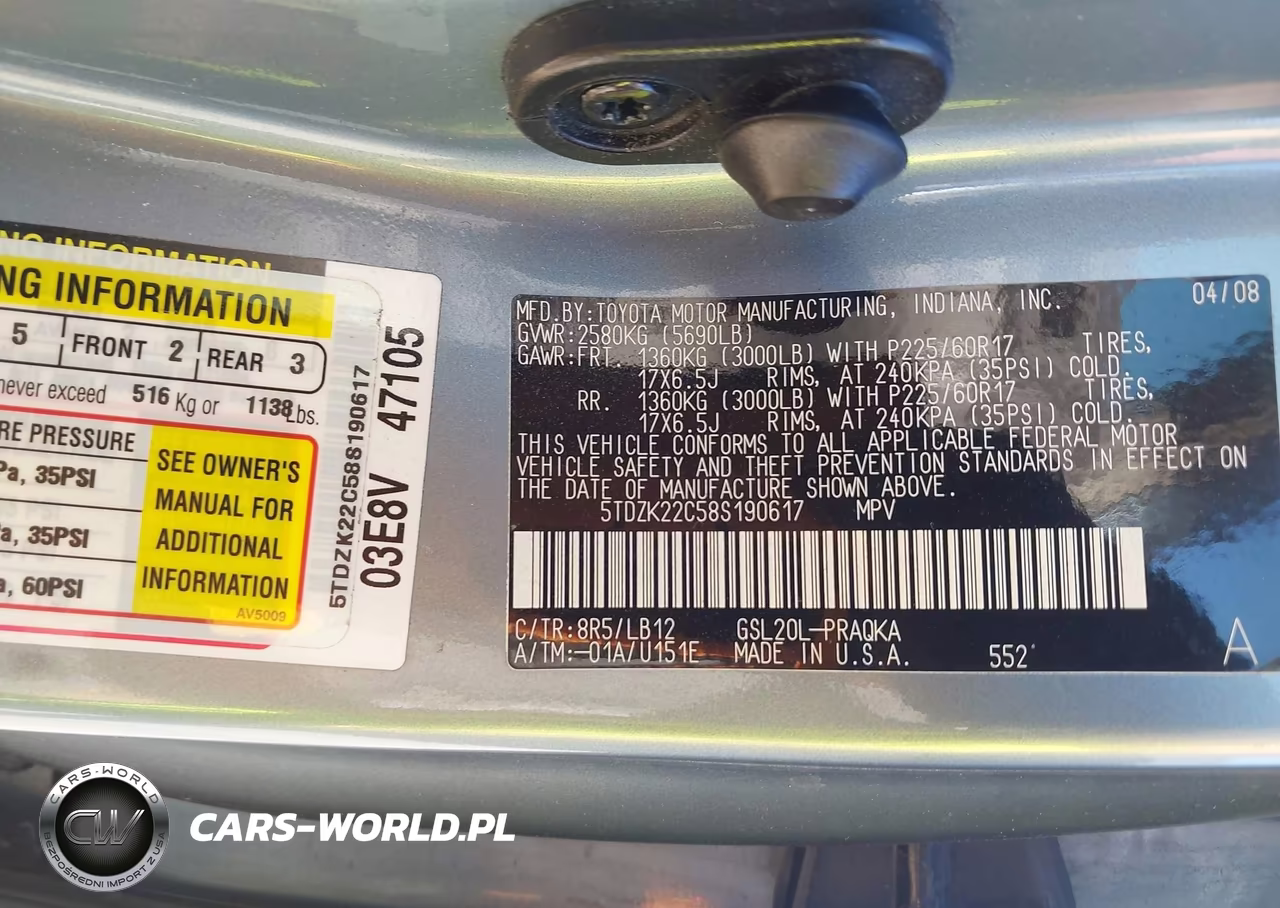 2008 Toyota Sienna VIN:5TDZK22C58S190617 - 9