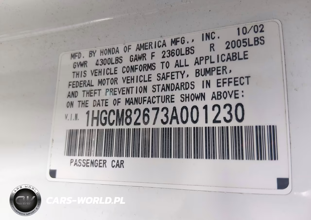2003 Honda Accord 3.0 Ex VIN:1HGCM82673A001230 - 9