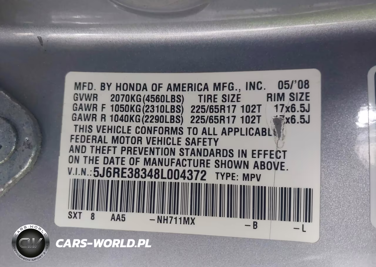 2008 Honda Cr-V Lx VIN:5J6RE38348L004372 - 9
