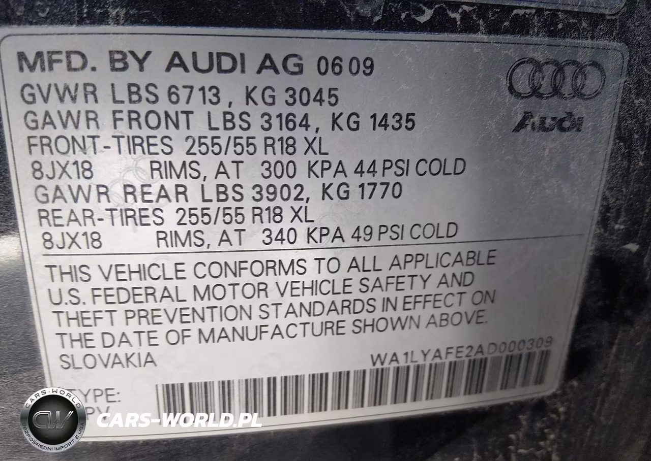 2010 Audi Q7 3.6 Premium VIN:WA1LYAFE2AD000309 - 9