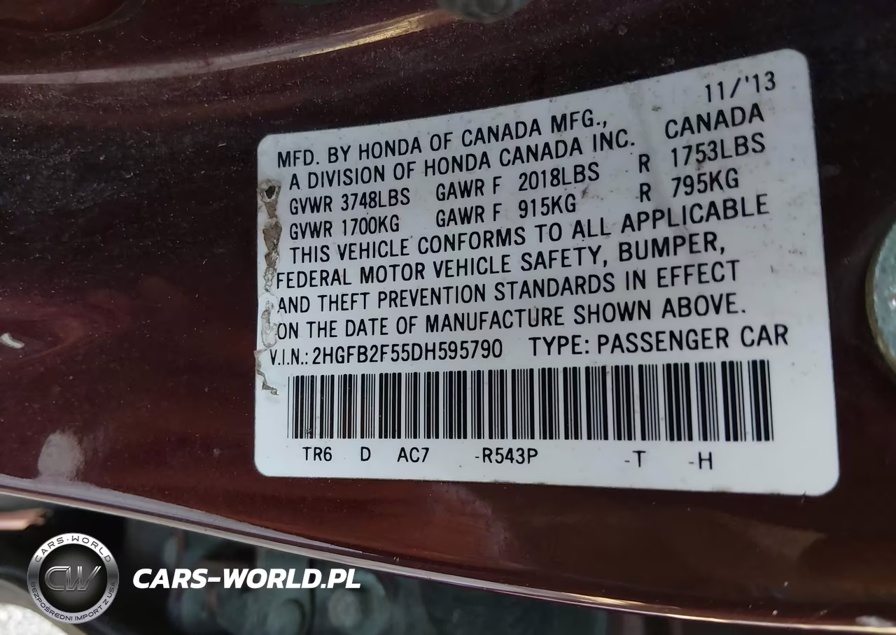 2013 Honda Civic Lx VIN:2HGFB2F55DH595790 - 9