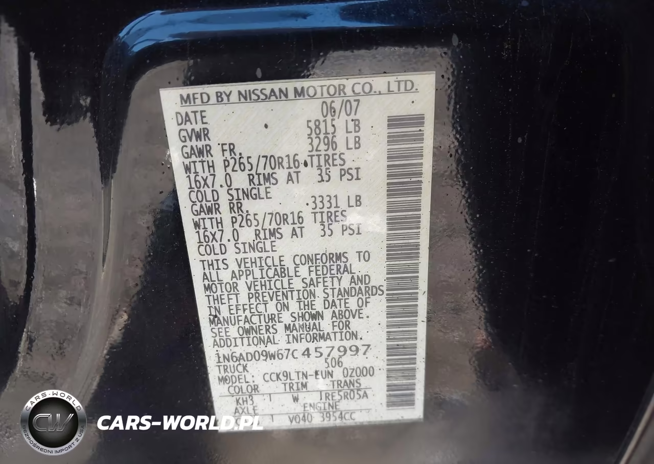 2007 Nissan Frontier Se VIN:1N6AD09W67C457997 - 9