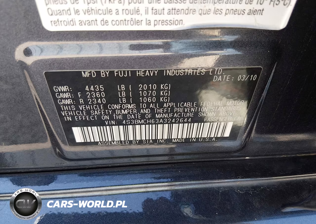 2010 Subaru Legacy 2.5I Premium VIN:4S3BMCH63A3242644 - 9