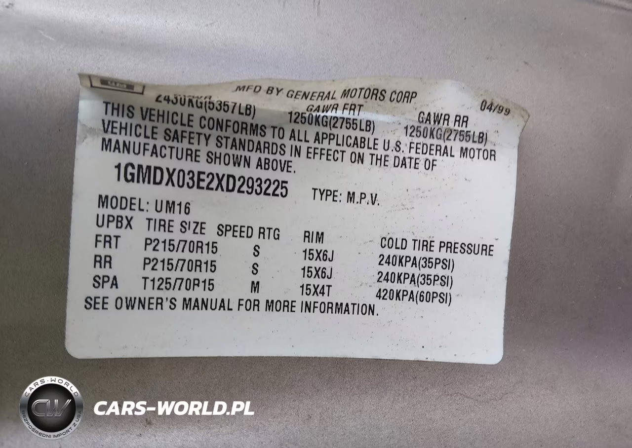 1999 Pontiac Montana VIN:1GMDX03E2XD293225 - 9