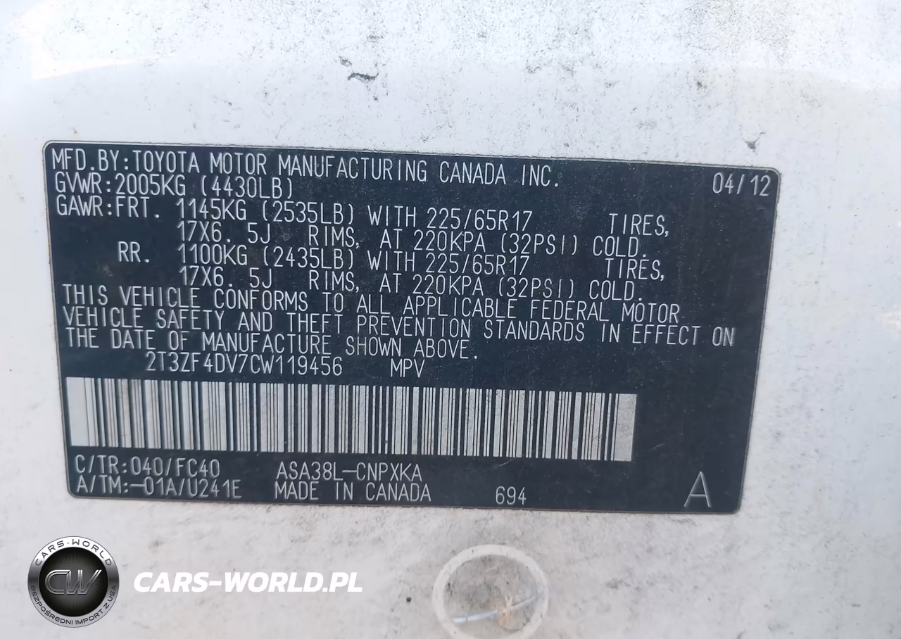 2012 Toyota Rav4 VIN:2T3ZF4DV7CW119456 - 9