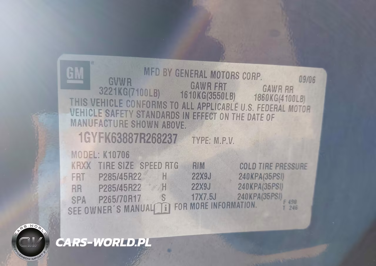 2007 Cadillac Escalade Standard VIN:1GYFK63887R268237 - 9