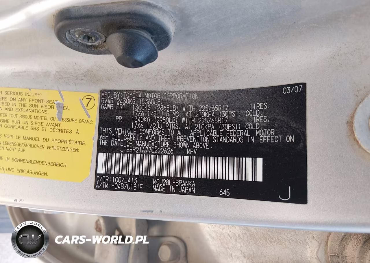 2007 Toyota Highlander Limited W-3Rd Row VIN:JTEEP21A770222626 - 9