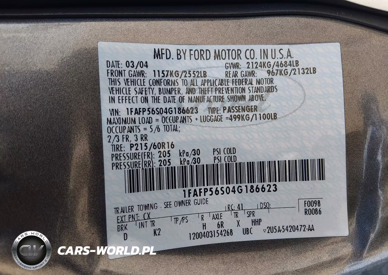 2004 Ford Taurus Sel VIN:1FAFP56S04G186623 - 9