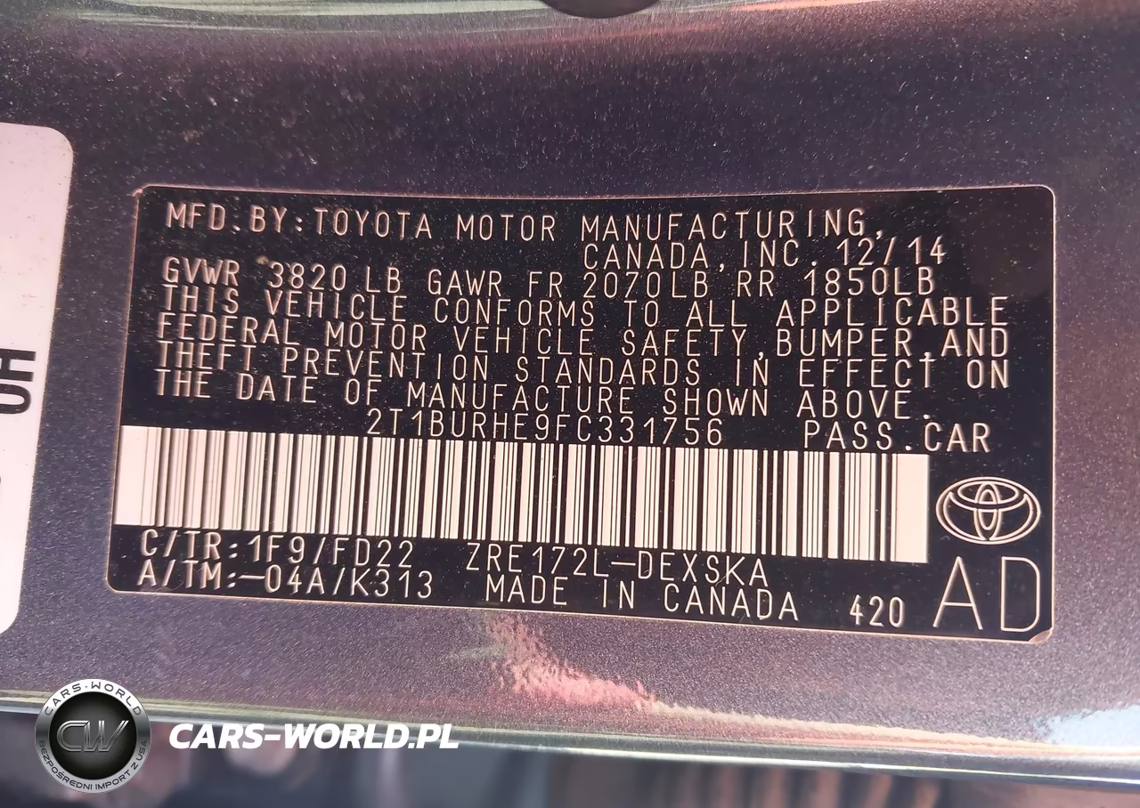 2015 Toyota Corolla S Plus VIN:2T1BURHE9FC331756 - 9