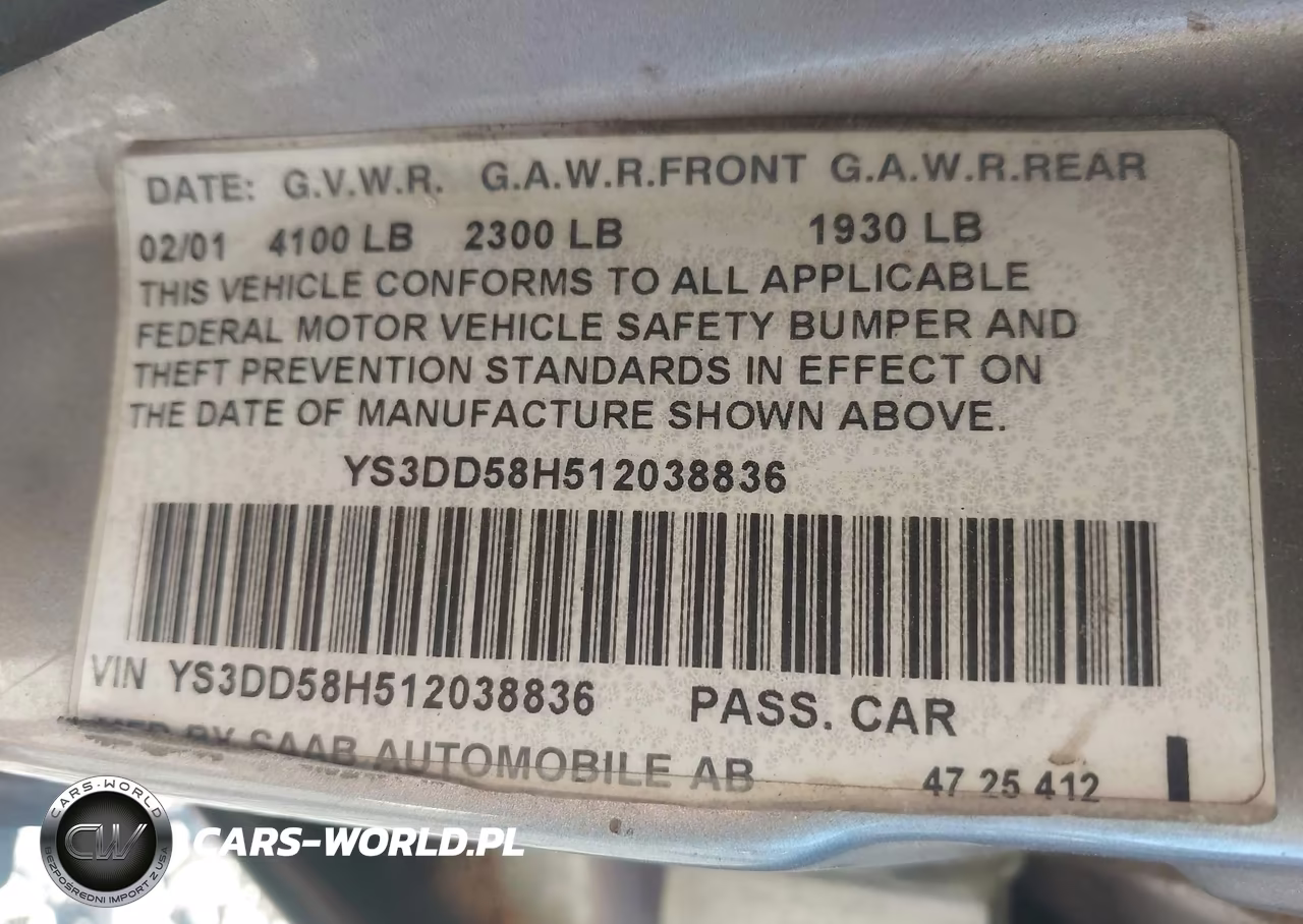 2001 Saab 9-3 VIN:YS3DD58H512038836 - 9
