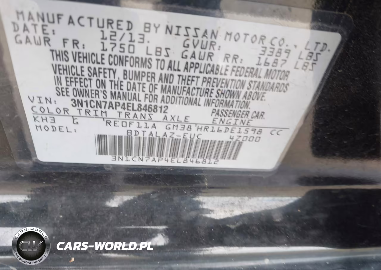 2014 Nissan Versa 1.6 S+ VIN:3N1CN7AP4EL846812 - 9