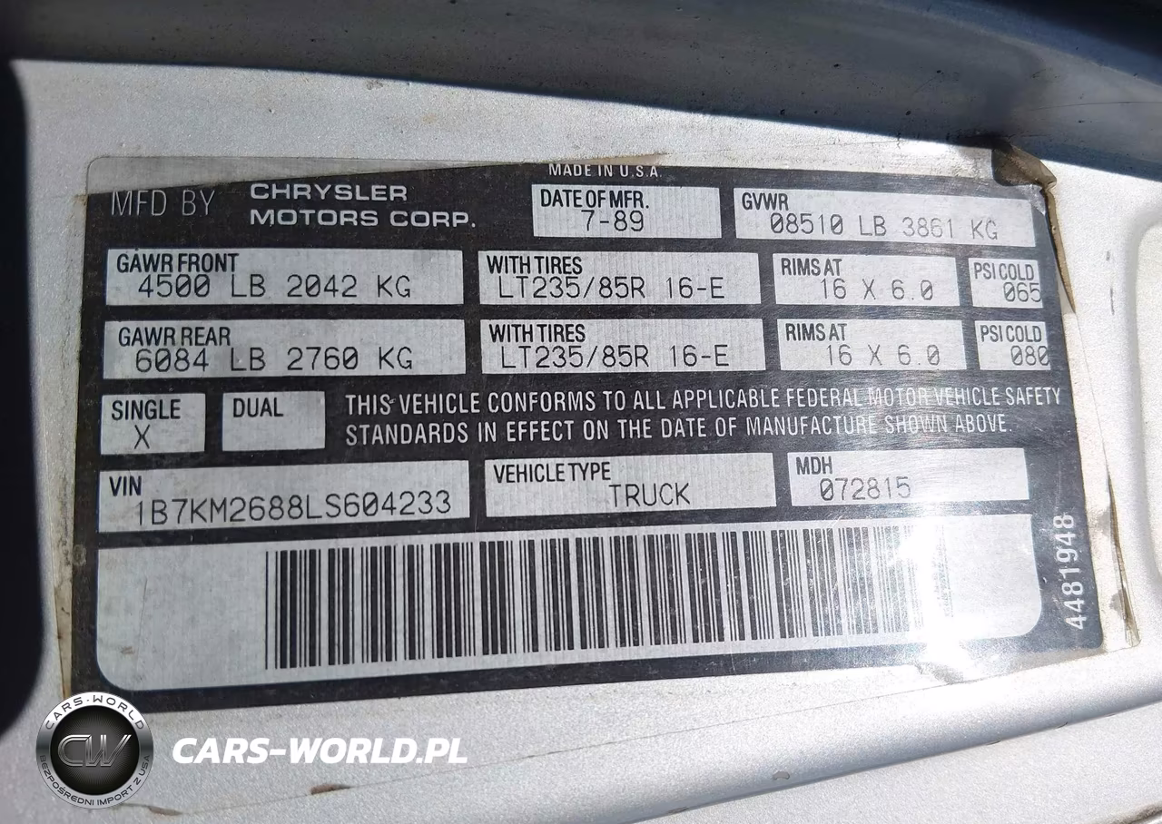 1990 Dodge W-Series W200-W250 VIN:1B7KM2688LS604233 - 9