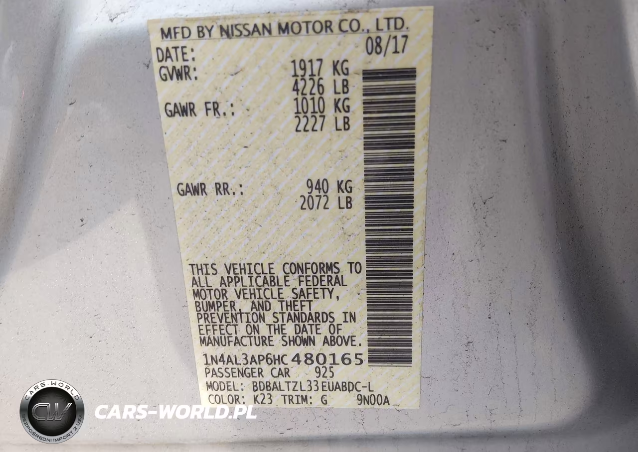 2017 Nissan Altima 2.5 Sl VIN:1N4AL3AP6HC480165 - 9