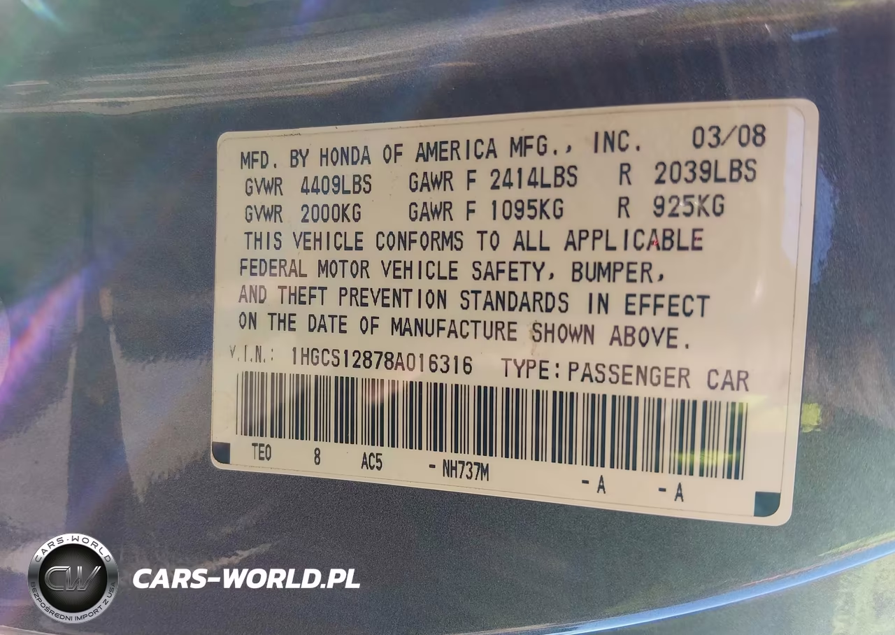 2008 Honda Accord 2.4 Ex-L VIN:1HGCS12878A016316 - 9
