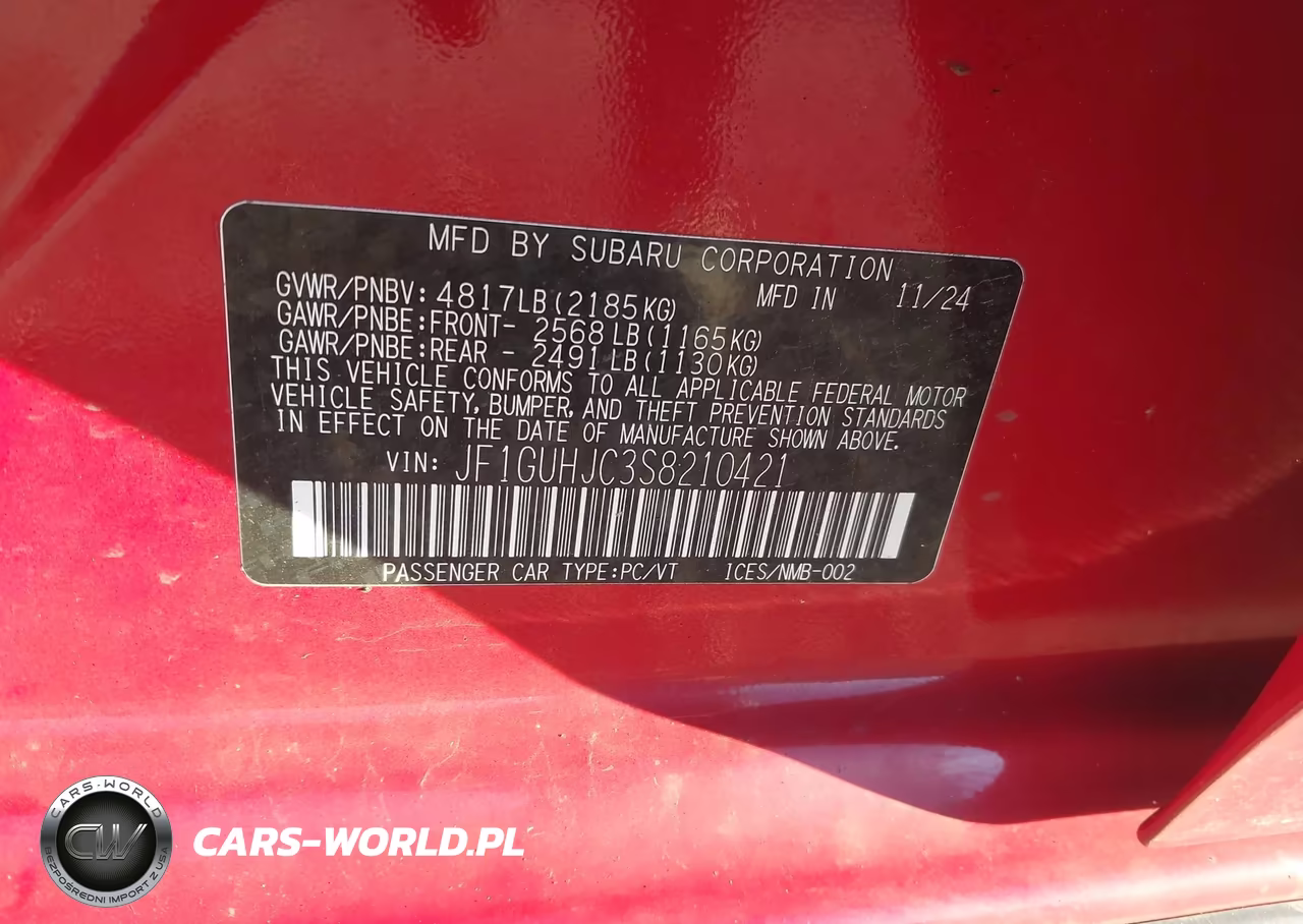 2025 Subaru Impreza Rs 5-Door VIN:JF1GUHJC3S8210421 - 9