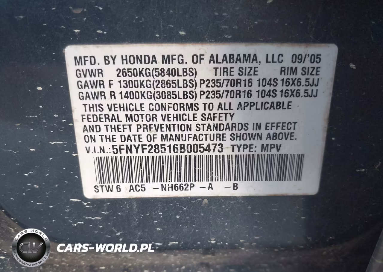 2006 Honda Pilot Ex-L VIN:5FNYF28516B005473 - 9