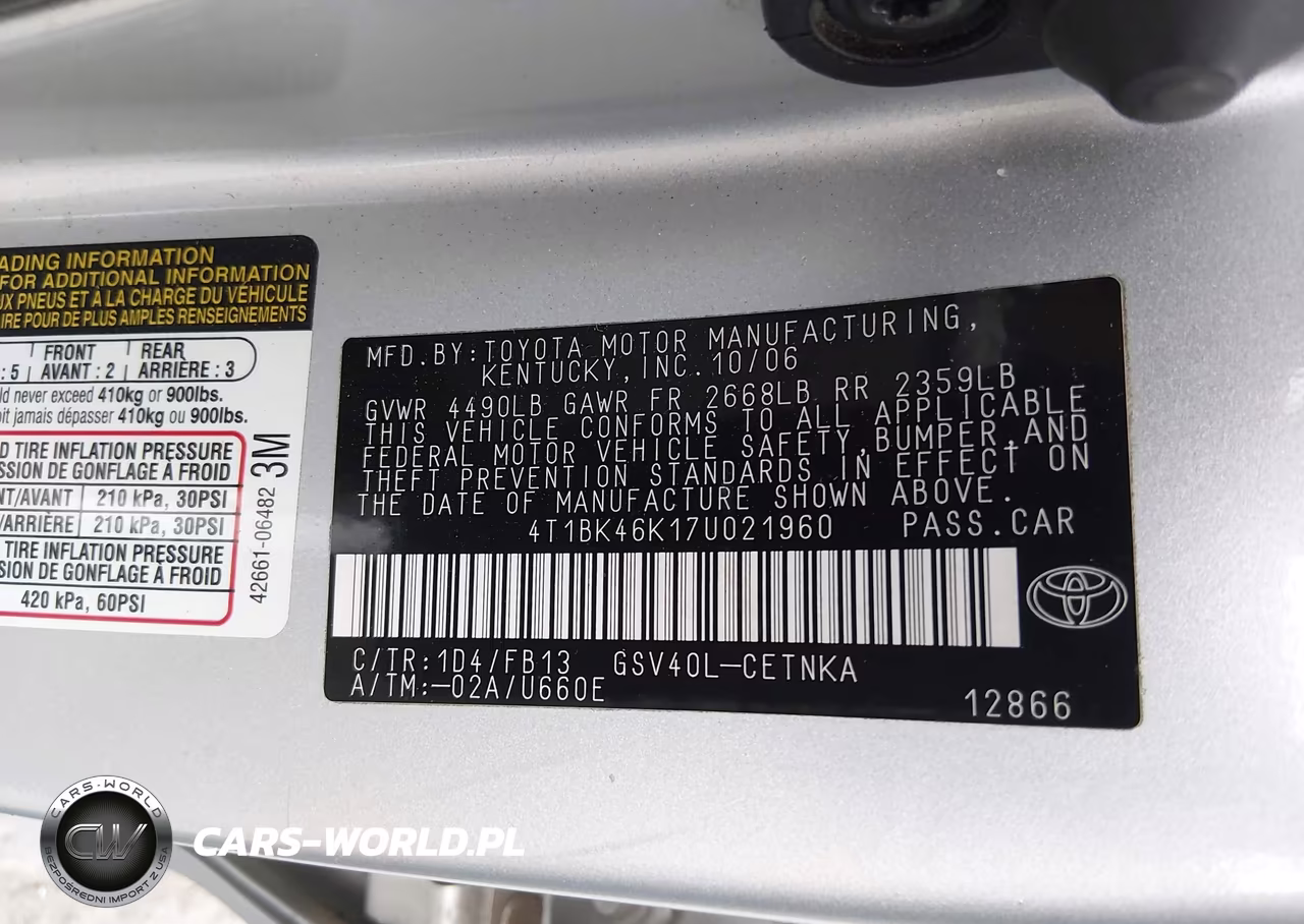 2007 Toyota Camry Le V6 VIN:4T1BK46K17U021960 - 9