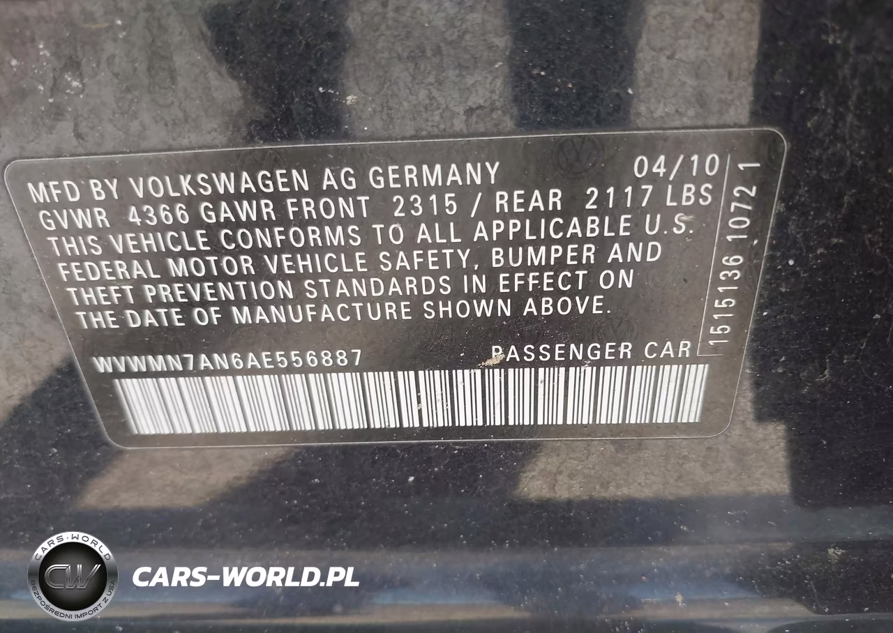 2010 Volkswagen Cc Sport VIN:WVWMN7AN6AE556887 - 9