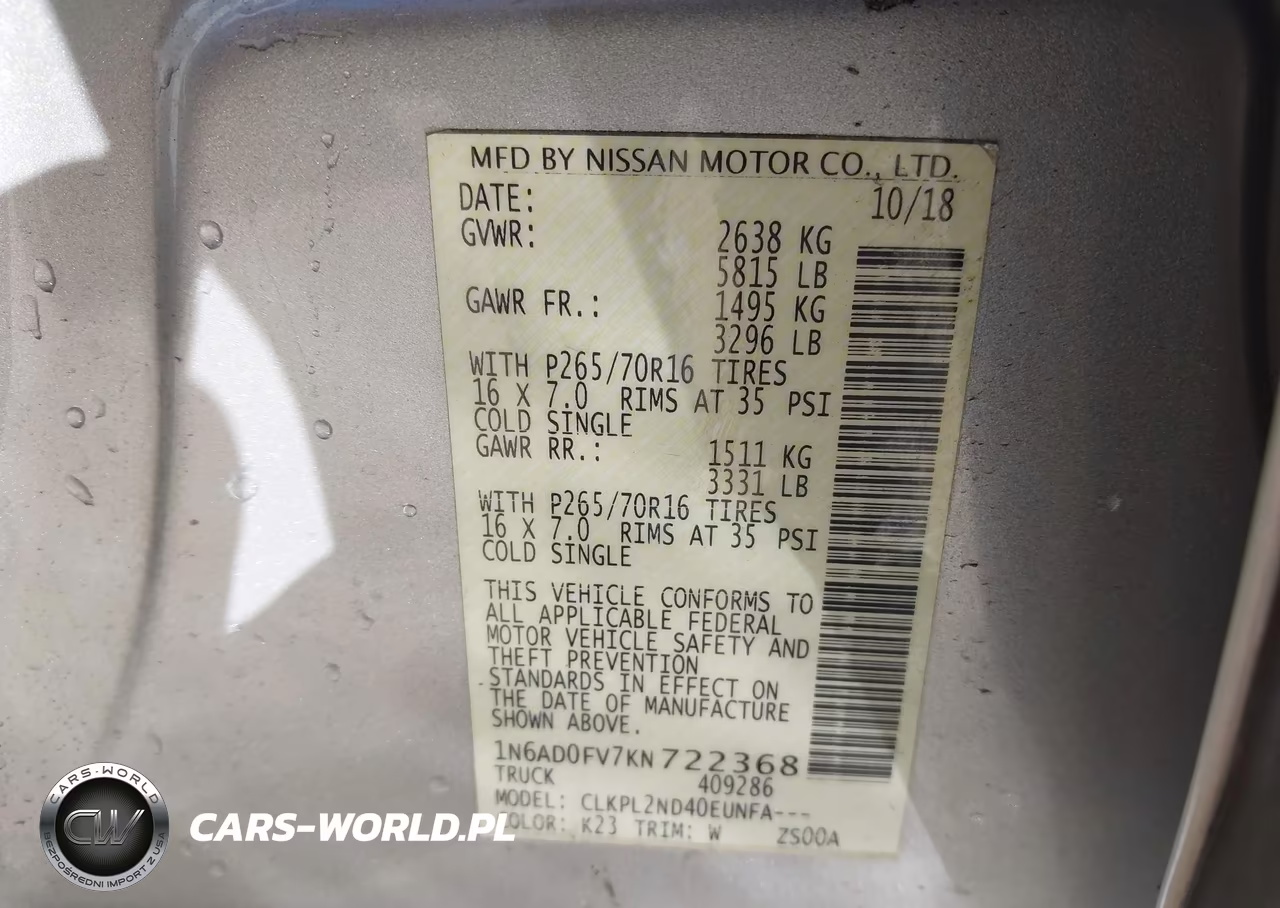 2019 Nissan Frontier Sv VIN:1N6AD0FV7KN722368 - 9