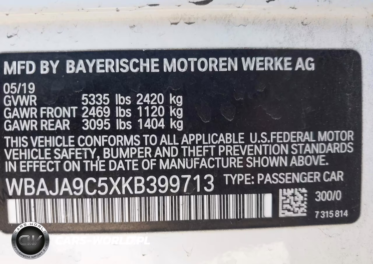 2019 BMW 530E Iperformance VIN:WBAJA9C5XKB399713 - 9