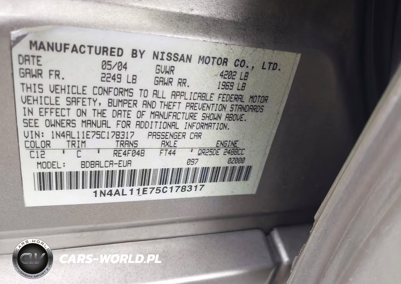 2005 Nissan Altima 2.5 S VIN:1N4AL11E75C178317 - 9