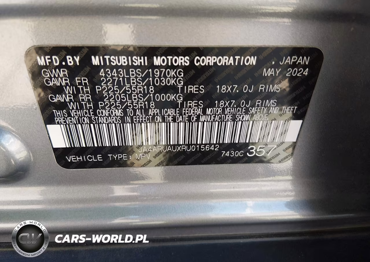2024 Mitsubishi Outlander Sport 2.0 Es Awc-2.0 Le Awc-2.0 Ralliart Awc-2.0 S Awc-2.0 Se Awc-2.0 Trail Edition Awc VIN:JA4ARUAUXRU015642 - 9