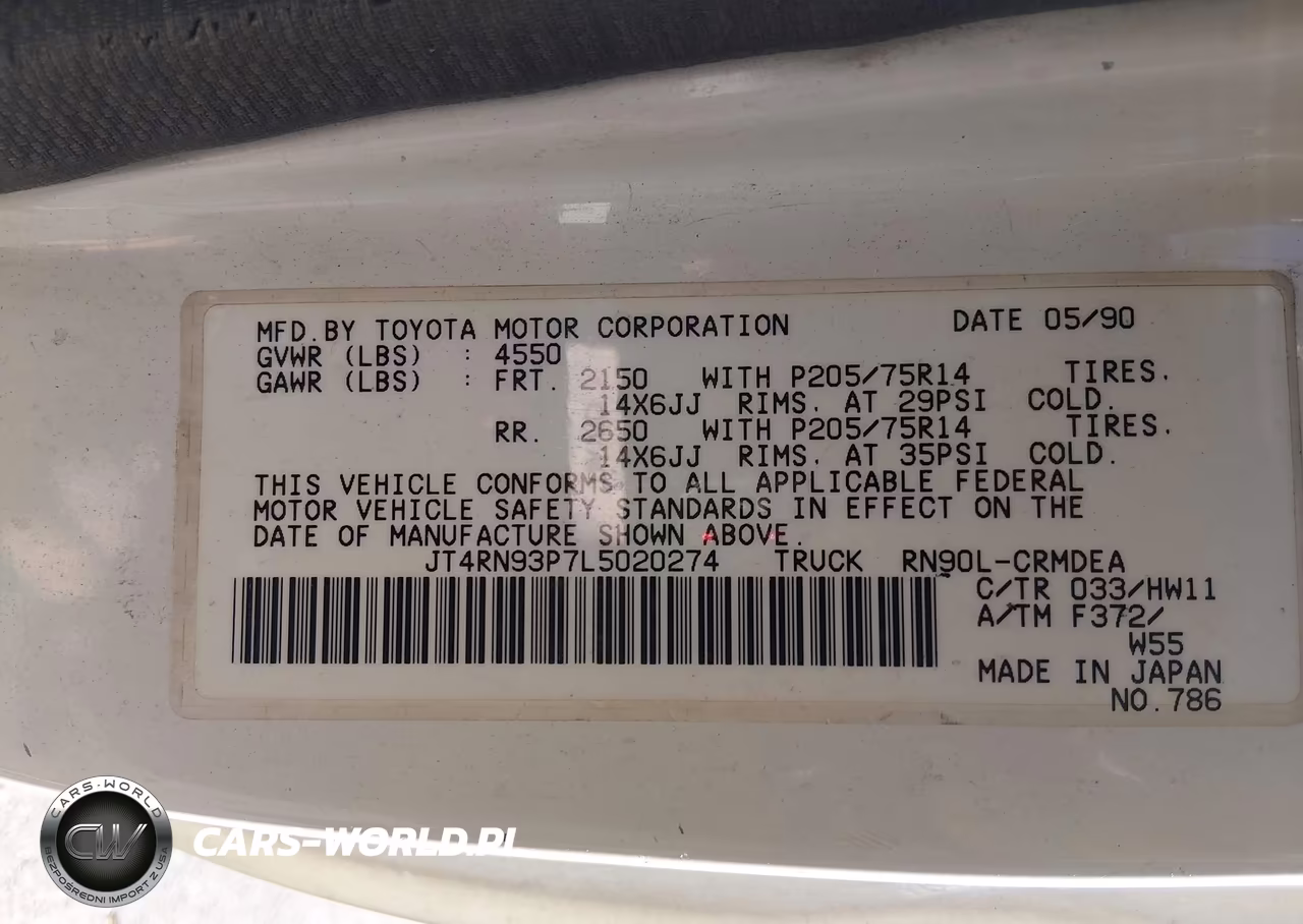 1990 Toyota Pickup 1-2 Ton Ex Lng Whlbse Dlx VIN:JT4RN93P7L5020274 - 9