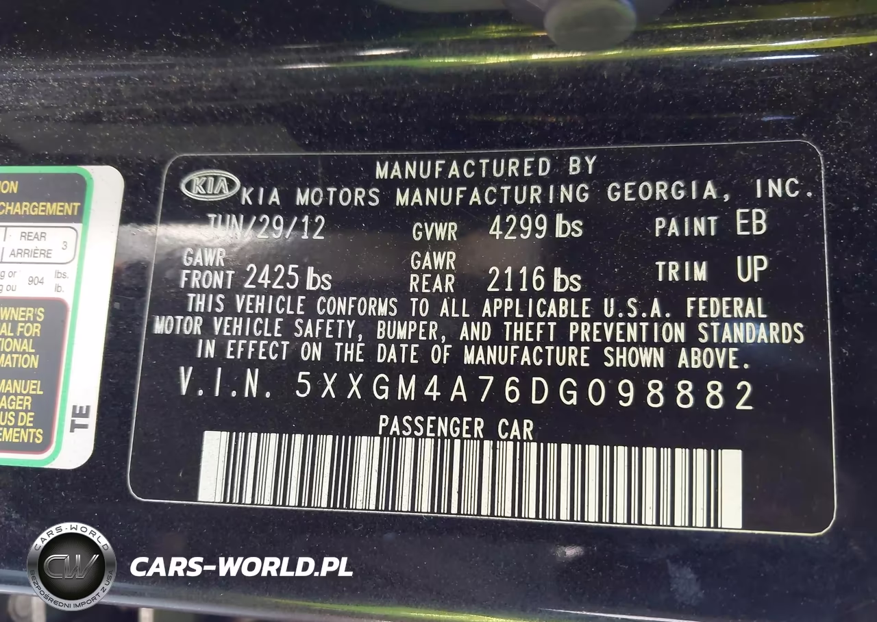 2013 Kia Optima Lx VIN:5XXGM4A76DG098882 - 9