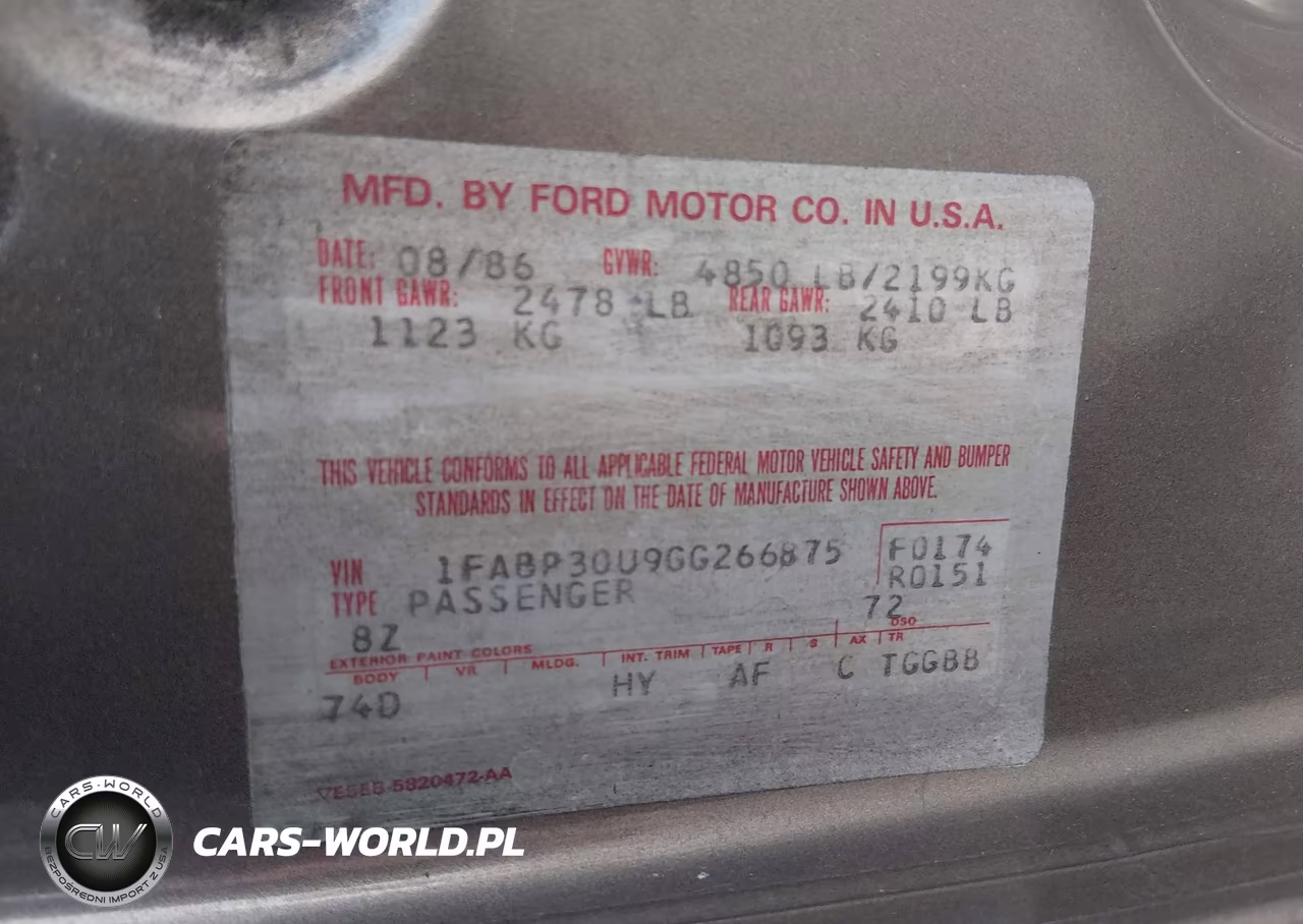 1986 Ford Taurus VIN:1FABP30U9GG266875 - 9