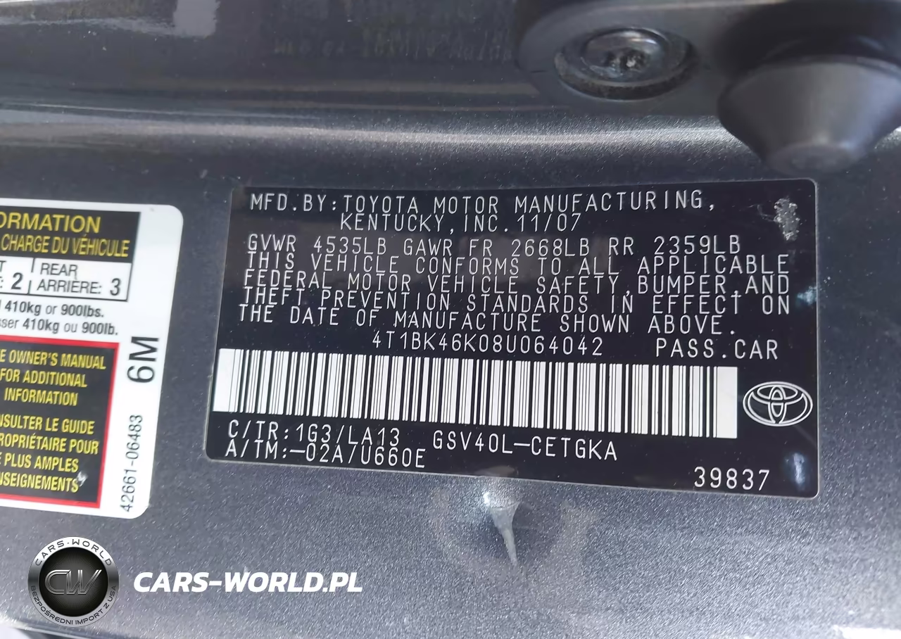 2008 Toyota Camry Xle V6 VIN:4T1BK46K08U064042 - 9