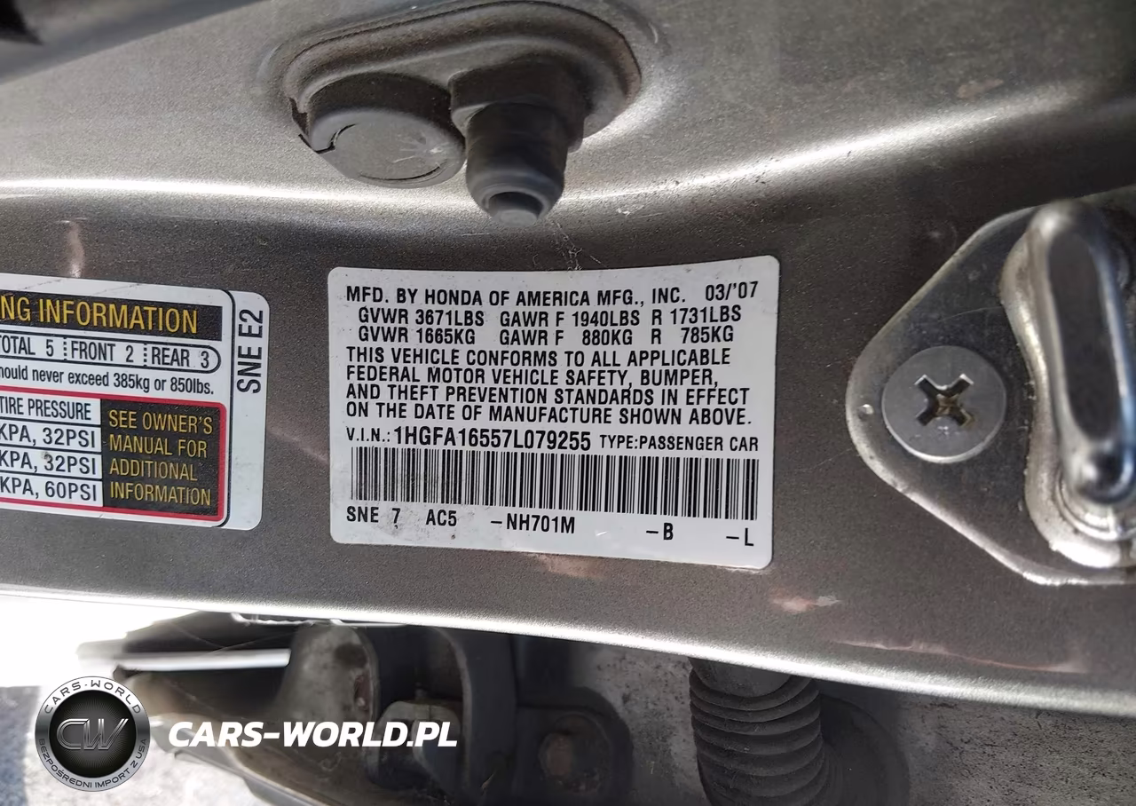 2007 Honda Civic Lx VIN:1HGFA16557L079255 - 9