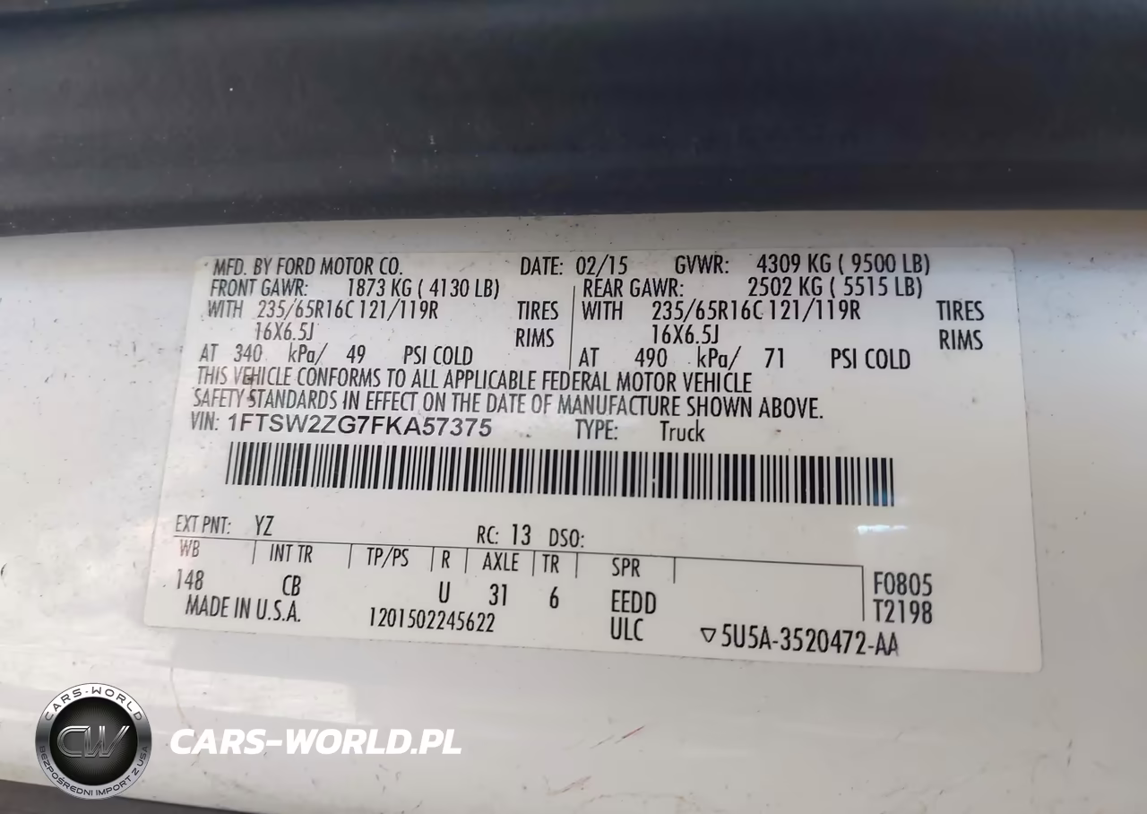 2015 Ford Transit-350 VIN:1FTSW2ZG7FKA57375 - 9