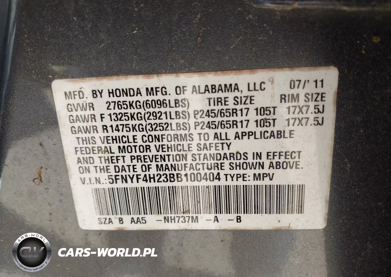 2011 Honda Pilot Lx VIN:5FNYF4H23BB100404 - 9
